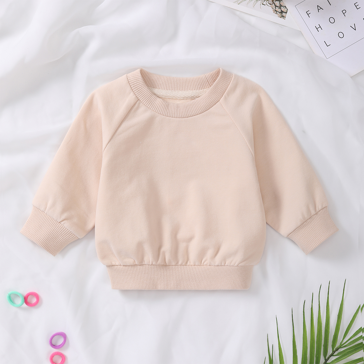 Custom Spring Autumn Long Sleeve Baby Unisex Oversized Sweatshirt Solid Color T-shirt Sweatshirt Crew Neck Tops Toddler Pullover - Image 4