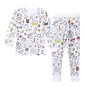 Wholesale Cotton Cartoon Doodle Baby Pajama  Two Pcs Set DIY Children Long Sleeve Lovely Coloring Pajamas for Infant Girls Boys