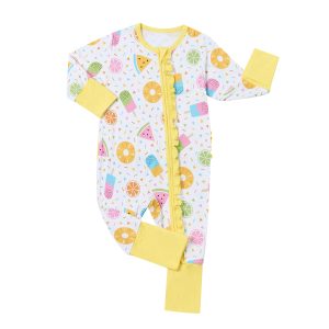 High Quality Infant Onesie Sleepwear Bamboo Spandex Printing Ruffle Bodysuit Children One Piece Pajama Jumpsuit Baby Romper