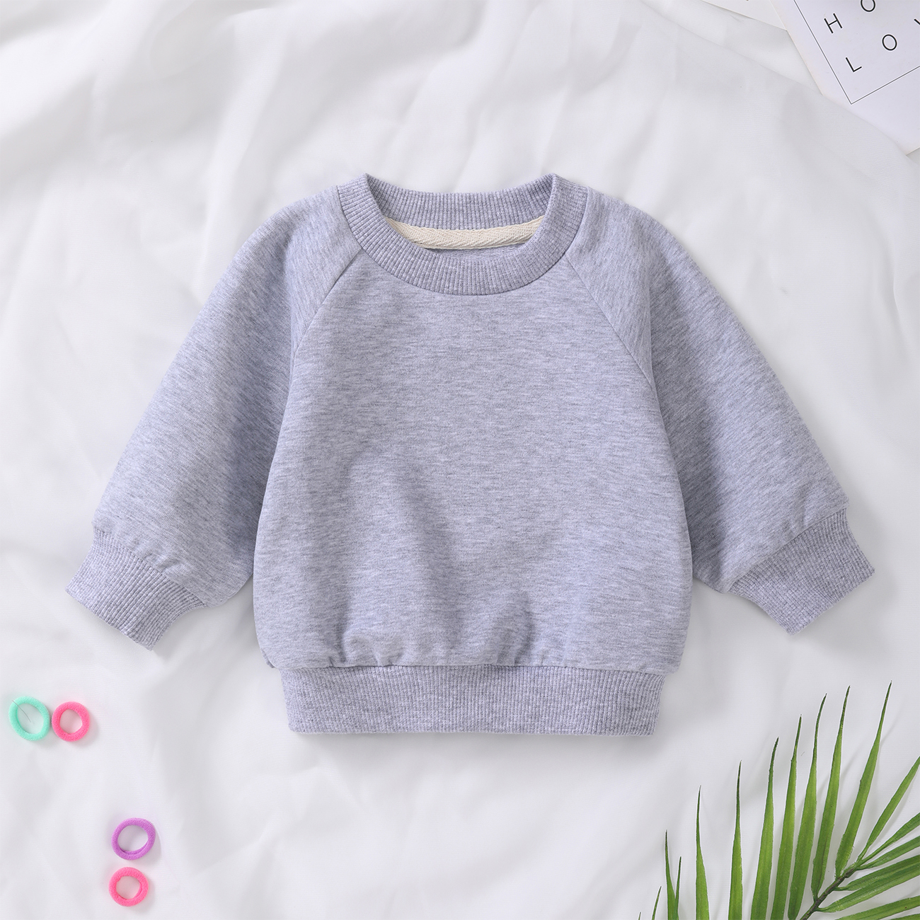 Custom Spring Autumn Long Sleeve Baby Unisex Oversized Sweatshirt Solid Color T-shirt Sweatshirt Crew Neck Tops Toddler Pullover - Image 2