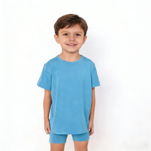Hot Selling Bamboo Spandex Children Plain Summer Top Shirt Short Sleeve Kids Blank Tee Shirt 2pcs Clothes Toddler T-Shirt