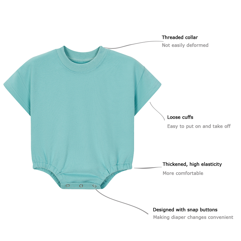 Factory Brushed Fabric 95%Cotton 5%Spandex Baby Blank Bubble Sweatshirt Romper Short Sleeve Toddler Infant Oversized Bodysuit - Image 2