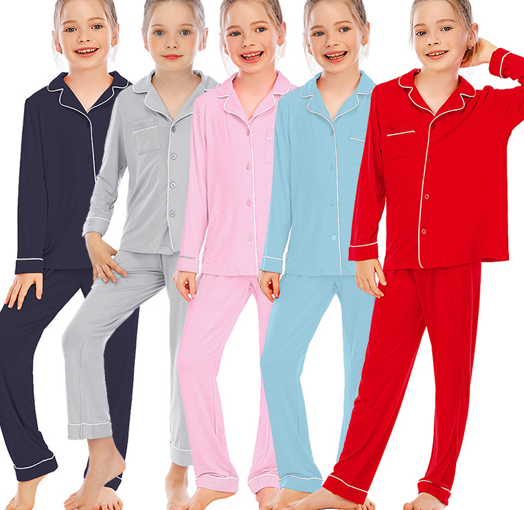 Custom Cotton Kids Home Clothes Sleep Wear Children Pajamas Long Sleeves Two Piece Pajamas Set Sleepwear for Children - Image 2