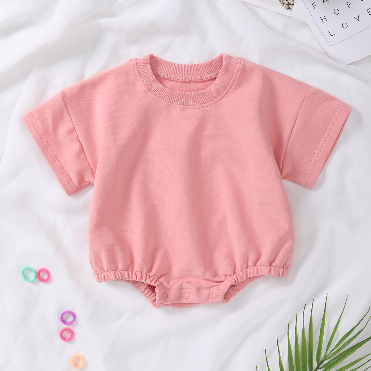 Oversize Baby Crewneck Sweatshirt Bodysuit French Terry Baby Boy Girl Toddler Onesie Short Sleeve Sweatshirt Bubble Romper - Image 4