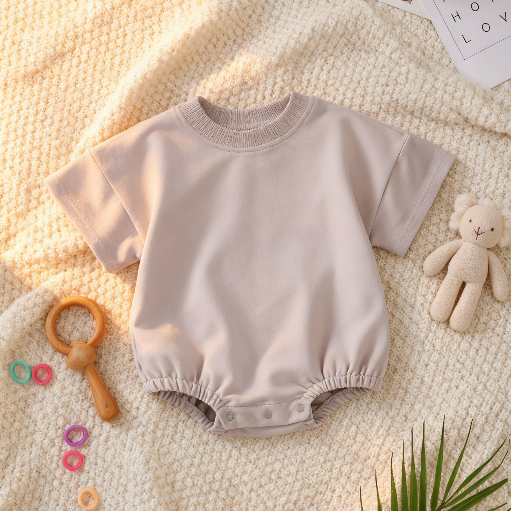 Manufacturer Baby Sweatshirt Bodysuit Short Sleeve with Snap Button Breathable Soft Summer Organic Cotton Bubble Romper Clothing