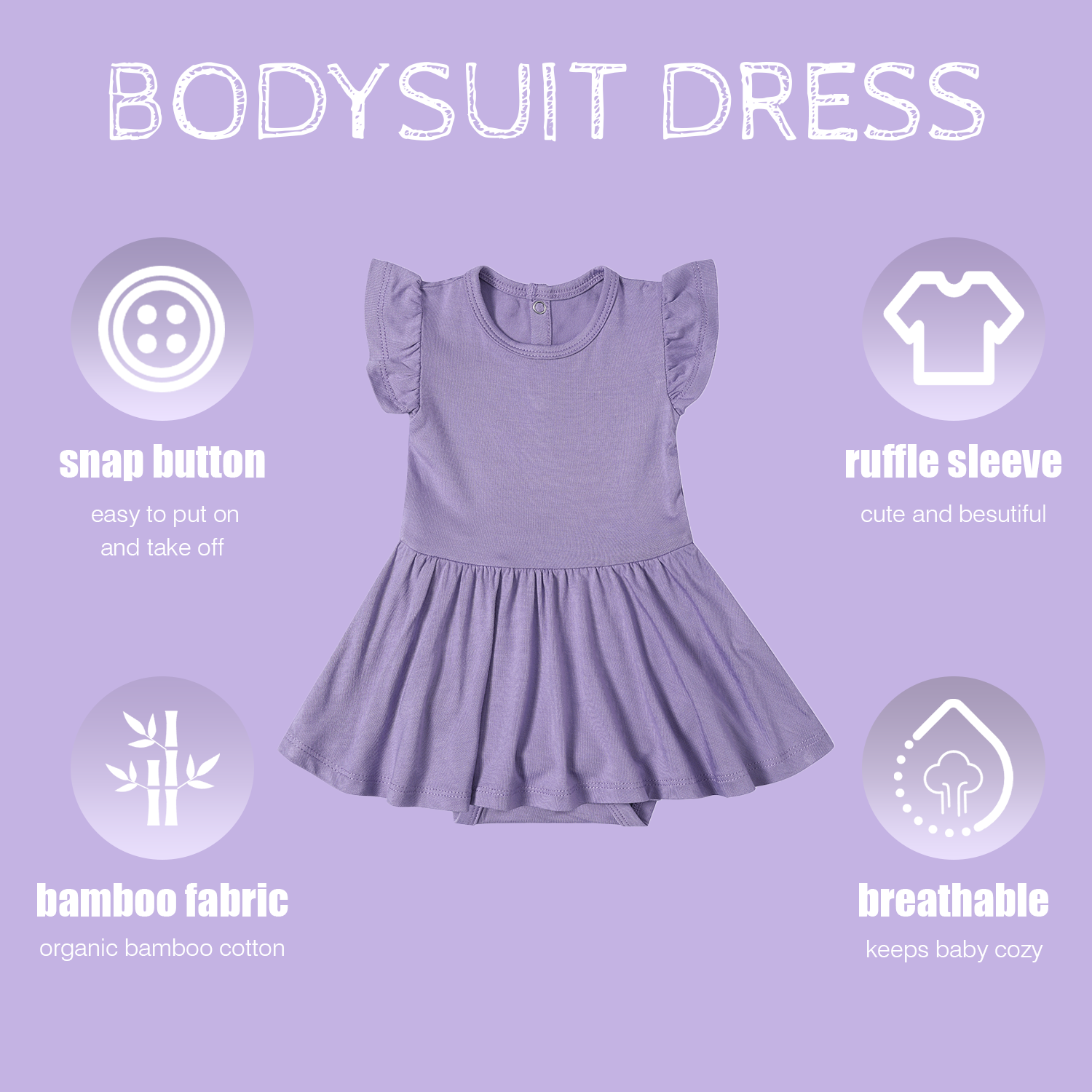 High Quality Bamboo Baby Girls Twirl Dress Bodysuit Digital Print Snap Button Ruffle Shoulder Sleeveless Onesie Twirl Dress - Image 5