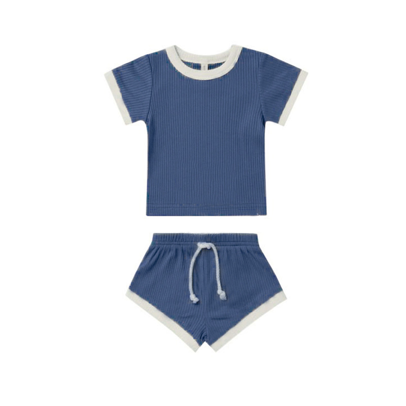Outdoor Cotton Kids Summer Short Sleeve T-shirts and Shorts Two Piece Clothing Set Infant Cotton Clothes Casual Baby Ribbed Set - Image 5