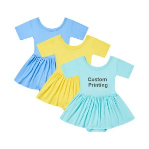 Custom Printing Toddler Summer Bamboo Dress Little Girls Bodysuit Romper Dress Short Sleeve Twirl Dress for Newborn Baby Girl