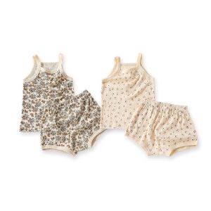 Summer Unisex Baby Kids Clothing Sets Sleeveless Newborn Clothes Cotton New Born Baby Two Piece Set