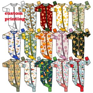 Custom Print Bamboo Fiber Baby Zipper Footed Sleeper Romper Clothes Toddler Kid Onesies Pajamas Clothing