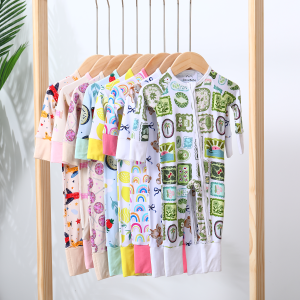Customized Bamboo Spandex Baby Onesie Bodysuit Nightwear Pajama Two Way Zipper Long Sleeve Pyjama for Girls Clothing Sets