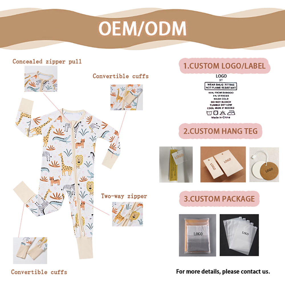 Wholesale Organic Bamboo Baby Clothes Sleeper Romper Pajamas Printing Pattern Two Way Zipper Onesie Infant Unisex Bamboo Romper - Image 6