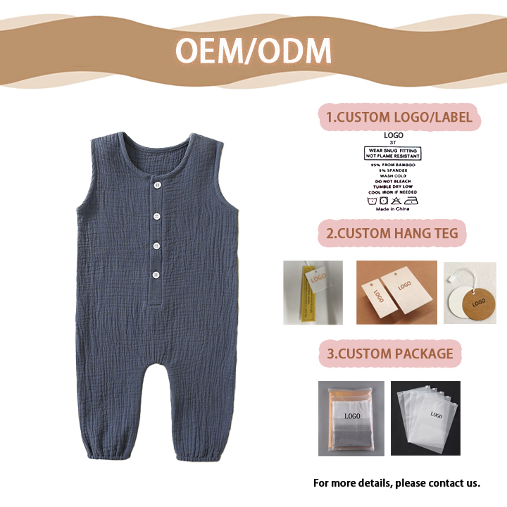OEM Newborn Baby Outfit Baby Muslin Cotton Sleeveless Romper Bodysuit Solid Color Infant Jumpsuit Summer Baby Pajamas Onesies - Image 5