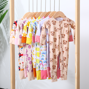 Wholesale Baby Pijama Romper Breathable Bamboo Newborn Two Way Zipper Pyjama Outfit Nightwear Sleeper Infant Boys Clothing Sets