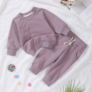 Custom French Terry 70% Bamboo 30% Cotton Toddler Baby Bamboo Sweatshirt 2 Piece Sets Kids Tracksuits Bamboo Jogger Set