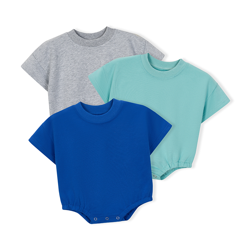 Factory Brushed Fabric 95%Cotton 5%Spandex Baby Blank Bubble Sweatshirt Romper Short Sleeve Toddler Infant Oversized Bodysuit