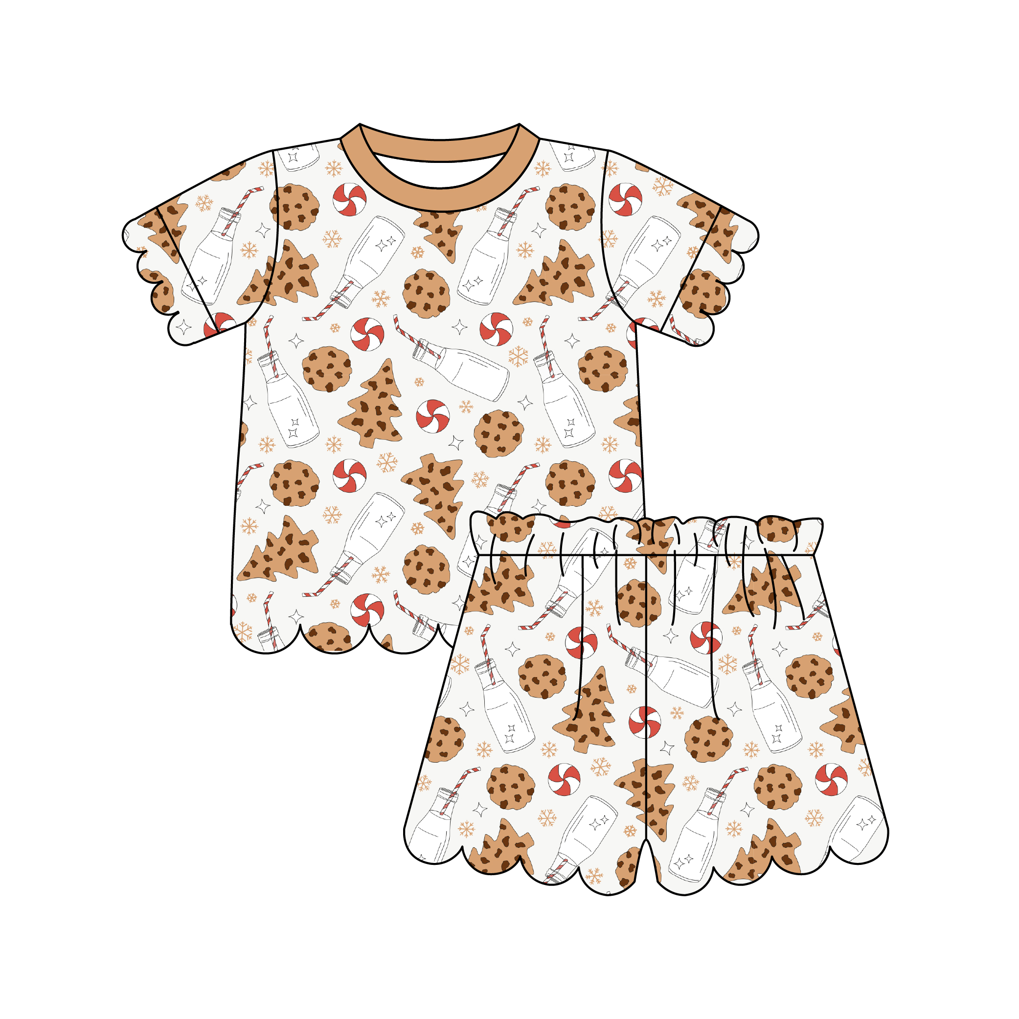 Wholesale Organic Bamboo Baby Pajama Sets Toddler Scalloped Hem Sleepwear Nightgown Pijama Sets 2pcs Clothes Girls Clothing Set