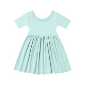 Customize Short Sleeve Twirl Soft 95% Bamboo and 5% Spandex Baby Girl Dresses Toddler Summer Kids Dresses for Girls